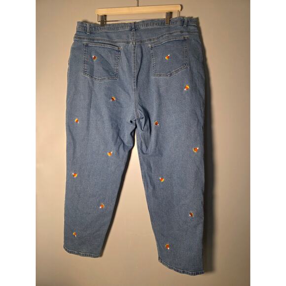 Quacker Factory Plus Size Halloween Candy Corn Straight  Jeans 24W Embroidered - Picture 2 of 6